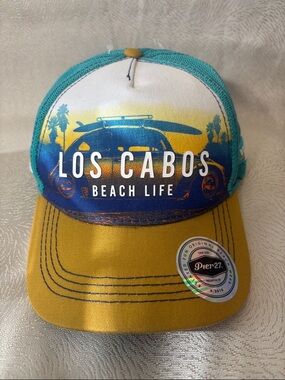 Pier 27 Los Cabos Beach Life Trucker Hat - Teal, Mustard, White 0134